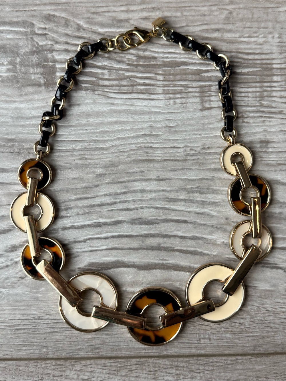 Banana Republic Faux Tortoise Ivory Resin Gold Tone Statement Necklace
